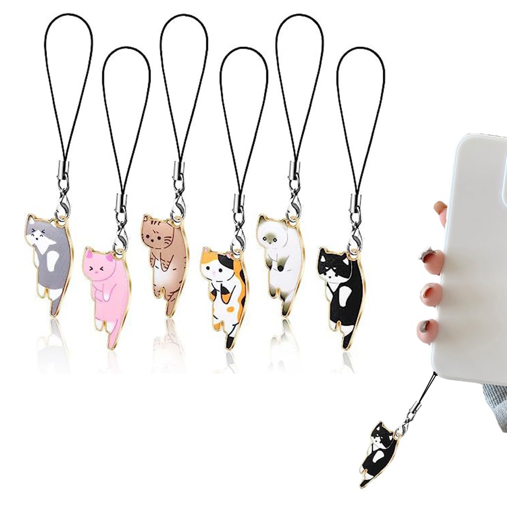 ZORBES 6Pcs Kawaii Phone Charms Cute Kitty Alloy Pendent Charms with Line Loop Mobile Phone Charm, Keychain Charms, Backpack Charms, Bag Charms ZORBES 6Pcs Kawaii Phone Charms Cute Kitty Alloy Pendent Charms with Line Loop Mobile Phone Charm, Keychain Charms, Backpack Charms, Bag Charms
